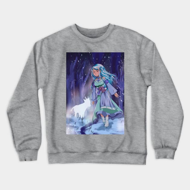 Wintery Night Glowing Deer Crewneck Sweatshirt by Dearly Mu